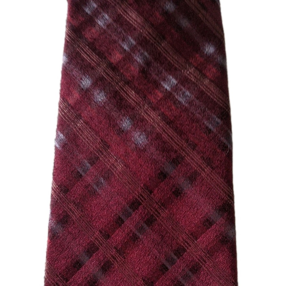 Madison 100% Silk Men's‎ Neck Tie Merlot Checked Diagonal Stripe New with Tags